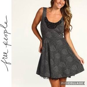 Free People Rock Princess Whimsigoth Beaded Boho Grey Fit and Flare Dress Y2K